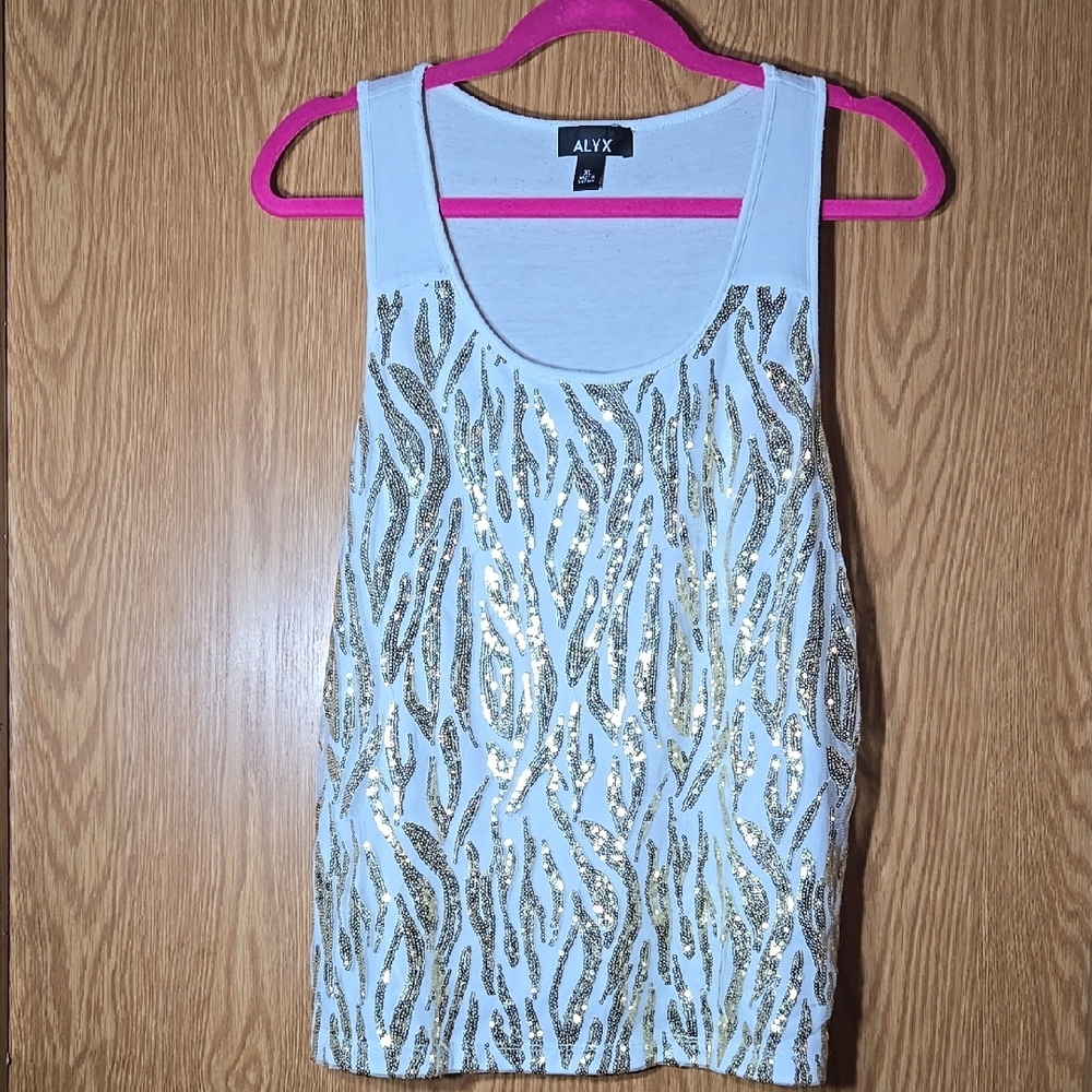 ALYX White and Gold Sequin Women's Tank Top